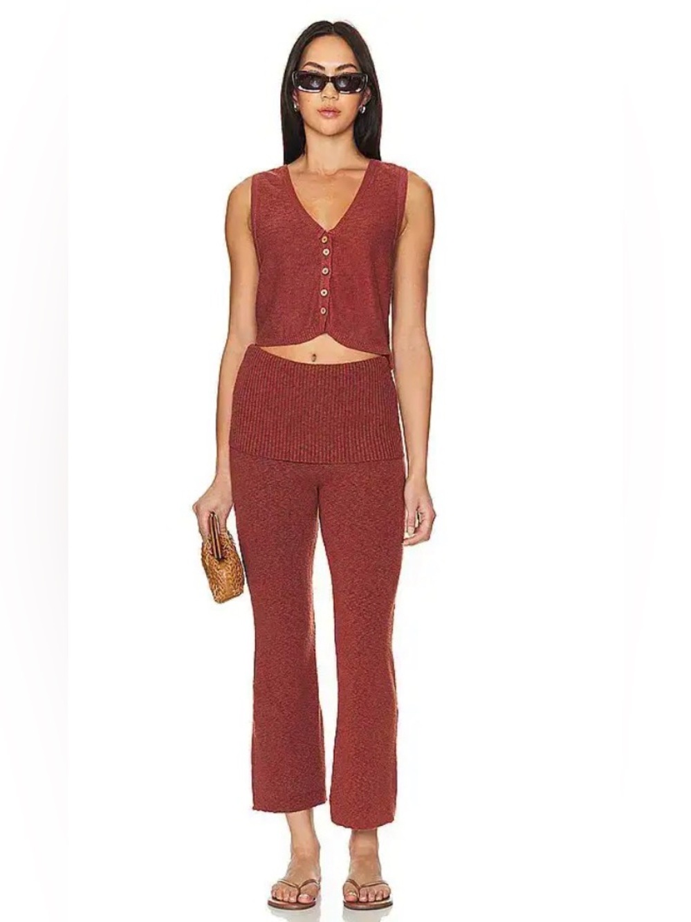NWOT- FREE PEOPLE Beach Ruby Sweater Pants In Rust, Burgundy, size Medium